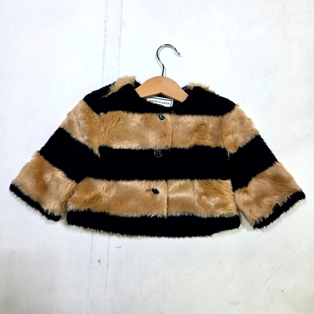Janie and Jack Faux Fur Jacket 18-24 Months Brown Black Striped Bonjour Coat
